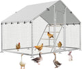 Large Metal Chicken Coop with Roosting Perch, UV-Resistant and Waterproof Cover, Chicken Run Outdoor Walk-in Cage Rabbit Duck Hen House for Yard Farm Use Spire Roof (10’ W x 4.9’ L x 6.4’ H)