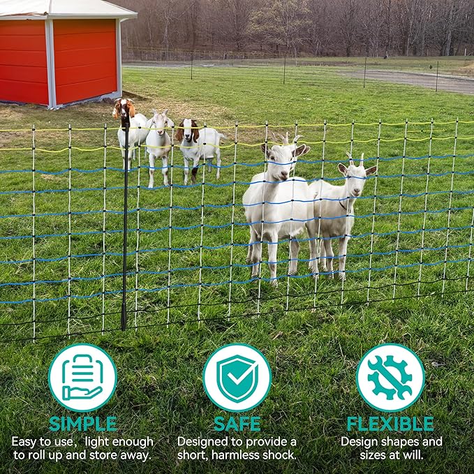 Highly Visible Blue Electric Fence Netting, 49.6" H x 164' L, Portable Livestock Nets Mesh for Goats, Sheep, Hogs, Dog, Electric Fencing for Backyards, Homesteaders, Farms Ranches, and Gardens