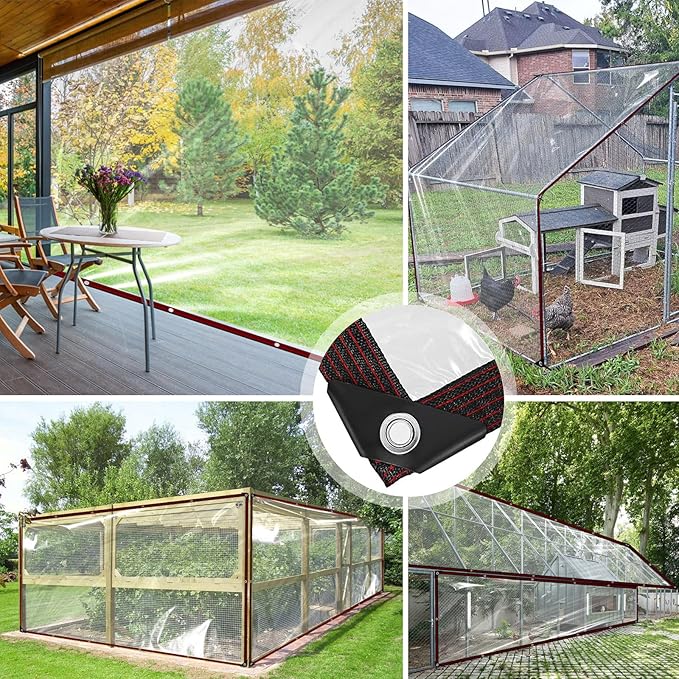 Clear tarps - Heavy Duty Waterproof 5x7ft Small Tarpaulin with Grommets - Transparent Cover for Patio Enclosure, Porch, Chicken Coop, Winter Protection