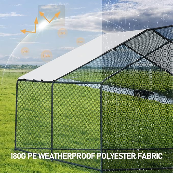 Outvita Chicken Coop, 13×10 FT Large Metal Chicken House, Poultry Habitat Cage with Waterproof Cover, Walk-in Chicken Run Pen for Small Animals Yard Farm Patio（Black Electrophoresis Process）