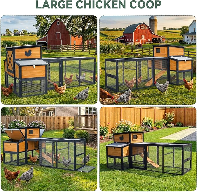83" Large Wooden Chicken Coop with Run, Outdoor Chicken House for 4-6 Chickens, Ventilation Window & Sliding Doors, Waterproof Felt Roof, Easy-Clean Full Rear Door, Predator-Proof Latches