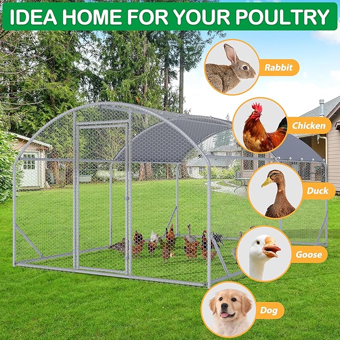 Large Metal Chicken Coop, Walk-in Chicken Run Pen with Waterproof Cover, Dome Roof Poultry Cage for Outdoor, Backyard, Farm