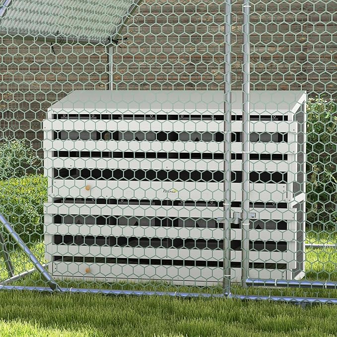 PawHut Chicken Nesting Box, Wooden Roll Out Lay Nesting Boxes for 16-32 Chickens, with 8 Compartments, 2 Egg Collection Trays, 4 Perches, for Chicken Coop, Chicken Run, Gray