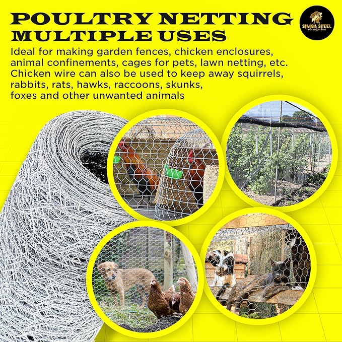 Chicken Wire 24 in x 150 FT x 1” Mesh x 20GA | Poultry Wire Netting | Hot Dipped Galvanized | Chicken Coop, Rabbit Cage, Fence Barrier (2 x 150 x 1)