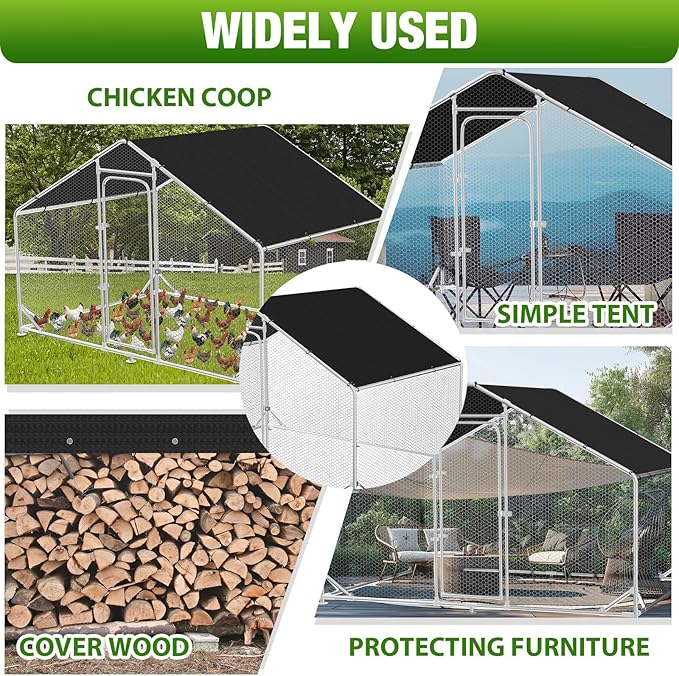 Nuanchu Chicken Coop Cover Waterproof and UV, 11.3 * 6.3 FT Chicken Run Cover for Winter with 18 Ball Bungees Cords Coop Tarp Shade Cloth for Large Coop Walk in Run Pen(Black)