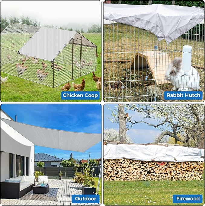 11.48 x 6.23 FT Chicken Coop Cover Waterproof, All-Weather PE Shade, Waterproof UV Resistant Chicken Coop Tarp, Chicken Run Cover for Winter with 20 Ball Bungees, for Large Chicken Pens