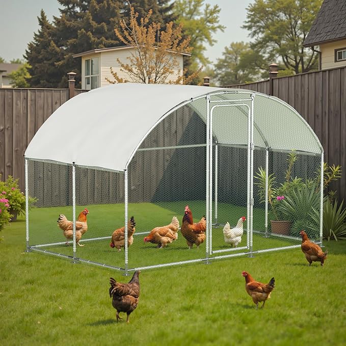 Large Metal Chicken Run, Chicken Coop with Lockable Door Round Shape Walk-in Chicken Hen House with Waterproof & Anti-UV Cover for Duck Rabbit Habitat Cage Outdoor Poultry Cage for Yard Farm