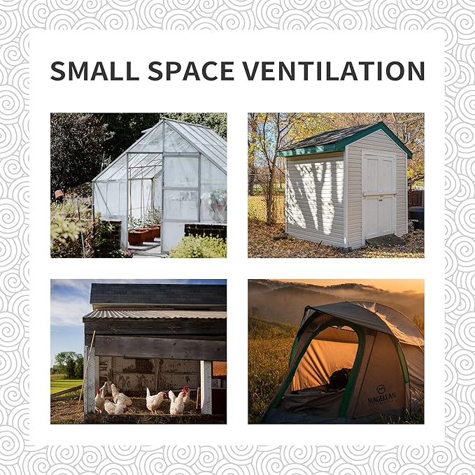 Solar Powered Exhaust Fan for Greenhouse, Shed, Pet House, Chicken Coop, 6 Inch Metal Fan with Battery Backup and Anti-backflow Check Valve, Solar Ventilation Fan for Window Exhaust