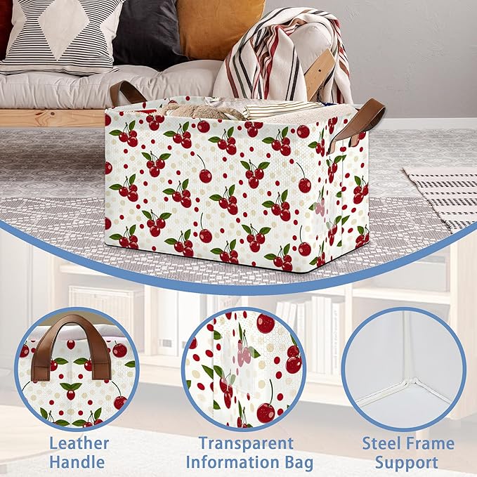 Cherry Red Storage Basket,Collapsible Storage Bin Cubes for Living Room Bedroom Blankets Home Storage 17x11.5x10Inch