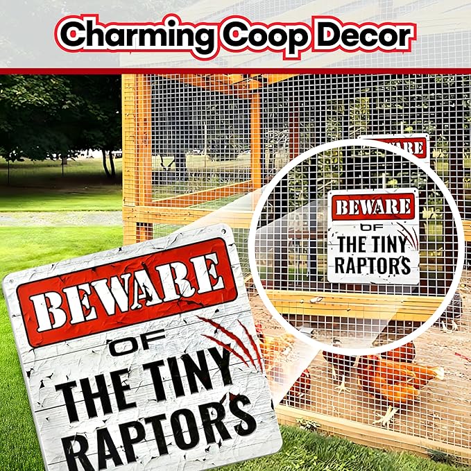 Bigtime Signs Tiny Raptors Chicken Decor – 12" x 12" PVC Sign, Chicken Coop Accessories and Gifts for Chicken Owners