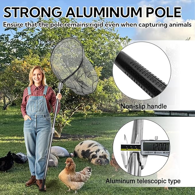 Catch Net, Small Animal Catcher Net for Chicken, Duck, Goose, Fish, Cat, Bird, Raccoon, Dog and Others(43"- 78" Handle with 20" Net Opening)