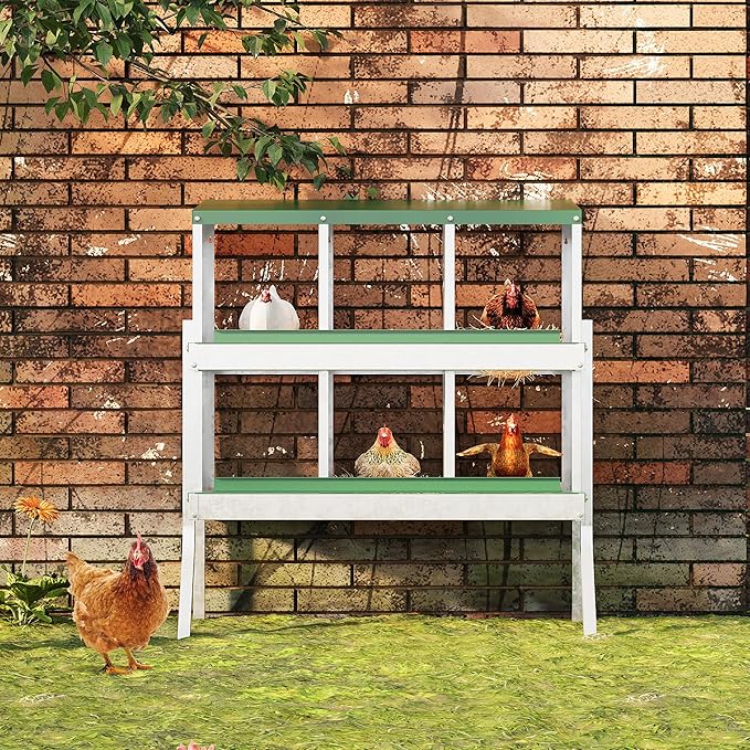 Chicken Nesting Box, 6 Holes Steel Chicken Nesting Boxes for Chicken Coop, Large Vented Holes Chicken Laying Boxes with Rollout Egg Collection, Wall Mount/Free Standing for Chickens, Hens