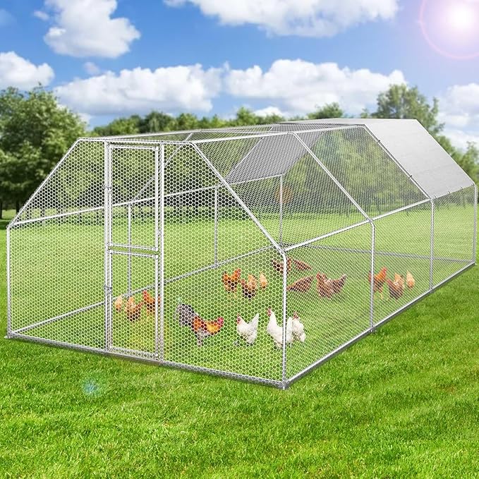 YITAHOME Large Metal Chicken Coop Run Pen for 10-20 Chickens, Walk-in Poultry Cage Hen Run House w Waterproof & Anti-UV Cover, Outdoor Chicken Cage for Outside, Backyard, Farm (19.1 x 9.8 x 6.4 ft)