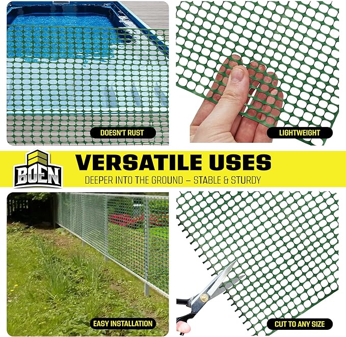 BOEN 4' x 100' Green Temporary Fencing, Mesh Snow Fence, Plastic, Safety Garden Netting, Above Ground Barrier, for Deer, Kids, Swimming Pool, Silt, Lawn, Rabbits, Poultry, Dogs