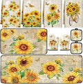 10 Pcs Sunflower Kitchen Dish Towels Rugs Oven Mitts and Pot Holders Set Farmhouse Kitchen Decor Set for Women Mom Daughter Gift Cooking Baking Grilling (Retro Yellow)