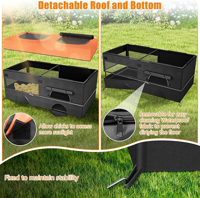 64" Large Chicken Brooder, Brooder Box for Chicks with Zipper Doors, Removable Waterproof Roof & Bottom for Easy Cleaning, Chick Starter Kit Cage, Small Animal Playpen for Duck Kitten Puppy Rabbit