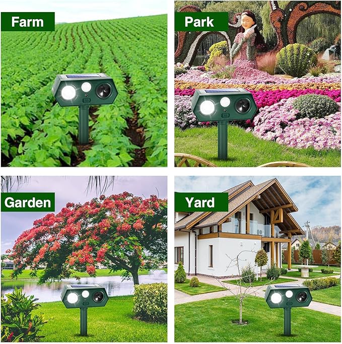 2026 Solar Sonic Racoon Fortress Pro Outdoor Cat Repellent, Ultrasonic Deer Repellent Devices Animal Repeller Squirrel Rabbit Deterrent with Motion Sensor&Light to Scare Dog Out of Garden Yard Farm(4)