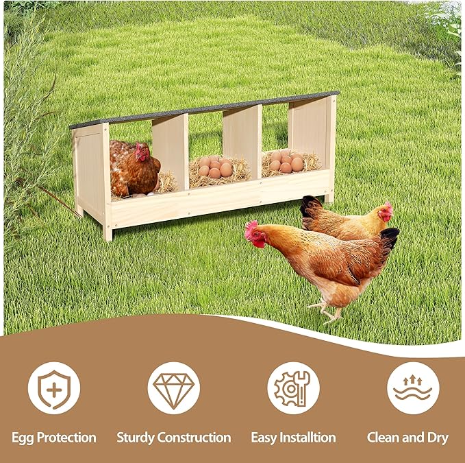COZIWOW Chicken Nesting Boxes 3 Compartment-Waterproof Asphalt roof, Easy to Install, Wooden Nesting Boxes for Chicken Coop, Egg Laying Boxes for Hens,Ducks,Poultry,Rabbit,Squirrel