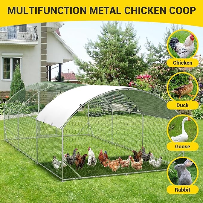 Large Metal Chicken Coop, Walk-In Poultry Cage, Chicken Run Pen House With Reinforcement & Waterproof & Anti-Ultraviolet Cover Chicken Coop Run With Double Lockable Doors for Outdoor 9.8 x 19.7X 6.6ft