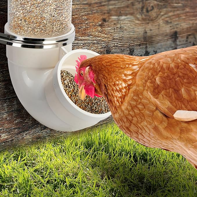 EBaokuup Visible Automatic Chicken Feeder-17 Inch PVC Pipe Poultry Feeders No Waste-Large Hanging Gravity Chicken Feeder for Coop Ducks Turkeys Geese(5.6 Pound)