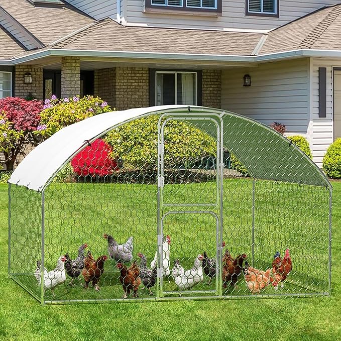 Large Metal Chicken Coop, Walk-in Poultry Cage, Chicken Run Pen House with Waterproof & Anti-Ultraviolet Cover Chicken Coop Run with Double Lockable Doors for Outdoor and Backyard 9.8 x 6.5X 6.6ft
