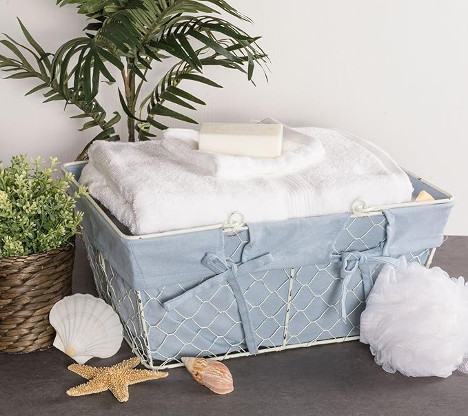 DII Farmhouse Chicken Wire Egg Basket, Storage Baskets with Liner, Denim, 16x12x7.88"