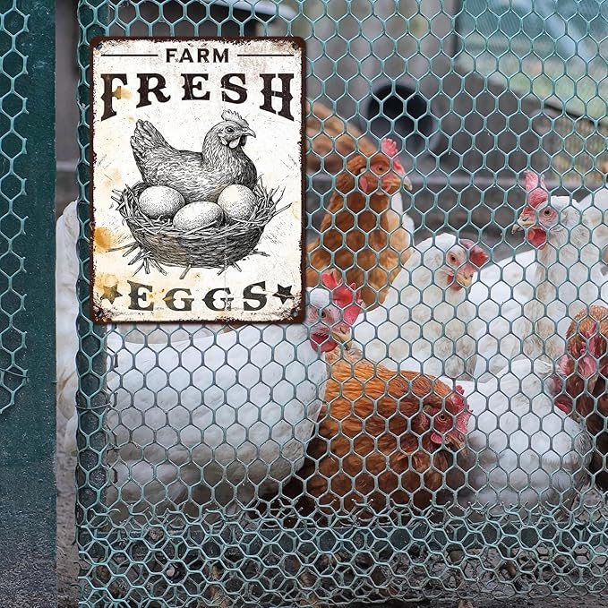 Vintage Chicken Coop Tin Sign Farm Fresh Eggs Retro Chicken Hen Rooster Metal Poster Funny Pet Lovers Wall Art Accessories for Coop Shop Bar Farmhouse Garden Plaque Farm 12 * 16inch