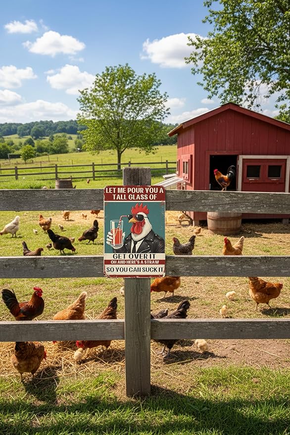 Chicken Coop Funny Sign Let Me Pour You a Tall Glass of OH... Sassy Chicken Sign Humor for Hen House Poultry Farm Gift Sarcastic Farm Aluminum Sign 8x12 Inches Style-03