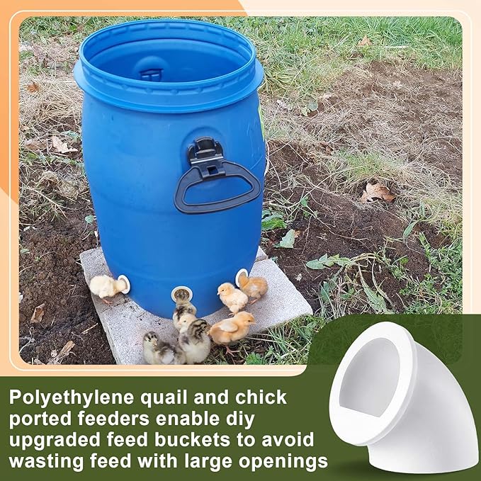 10 Pack Quail Feeders No Waste Chicken Feeder Port DIY Chick Feed Saver Quail Supplies for Coturnix Small Poultry Farm Bucket Bin Container (1.5 Inch,White)