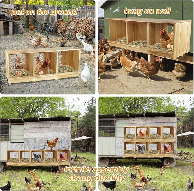 Nesting Boxes for Chickens 3 Compartments Chicken Nesting Boxes Wall Mount Nest Box for Chicken Coop Versatile Use Wood Nesting Boxes for Hens Easy to Assemble for Chickens, Hens, Ducks