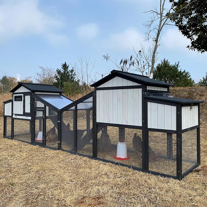 Wooden Chicken Coop Indoor Outdoor, 132" Backyard Hen House for 2-3 Chickens, 2 Story Poultry Cage Chicken Coop, Nesting Box, Pull Out Trays, Set of Two, (Black)