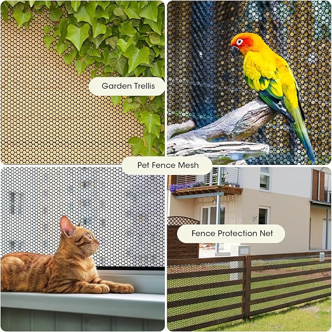 Unves Plastic Chicken Wire, 15.7IN x 10FT Plastic Mesh Wire Fencing Roll, Hexagonal Garden Fencing Netting for Poultry Floral Dogs Rabbit Pets Barrier, 0.3" Mesh Hexagonal Fence Roll, Black