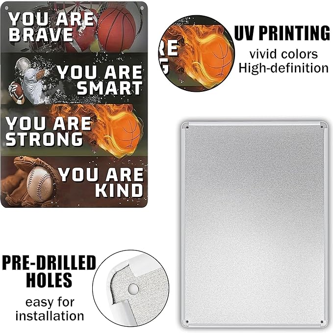 Tin Sign Room Accessories for Teen Boys-Sport Room Decor for Boys,Motivational Wall Decor Sign for Boys Bedroom Gifts 8x12inch