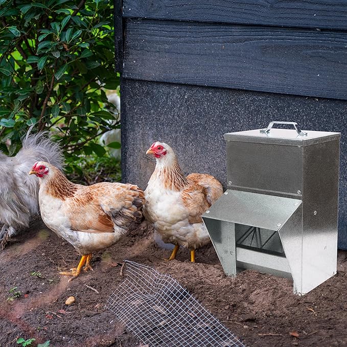 Rural365 25lb Capacity Galvanized Chicken Feeder Weatherproof Coop Dispenser