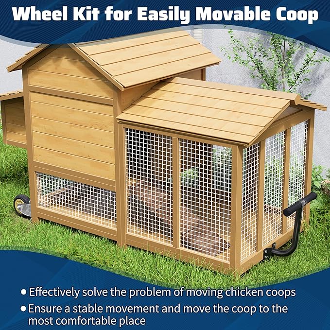 Chicken Coop Wheels Kit with A Lifting Handle, 2 Pack 4 Inch Heavy Duty Caster Wheels for Easy Chicken Coop Movement, Portable Poultry Tractor Chicken Coop Accessories, Easy to Use