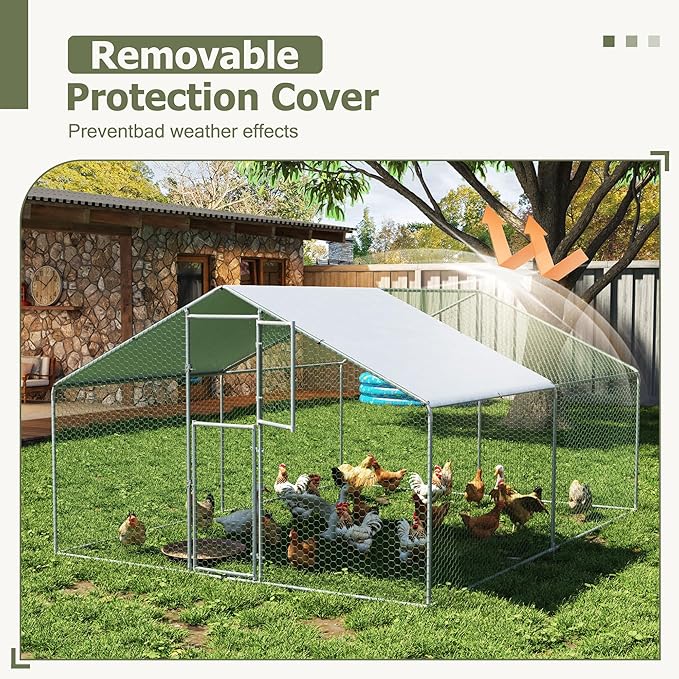 Large Metal Chicken Coop,19.7x9.8x6.4 FT Chicken Run for Yard with Waterproof & Anti-UV Cover,Walk in Chicken Pen with Feeding Door (13.1 * 9.8 * 6.4 ft)