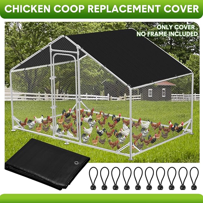 Nuanchu Chicken Coop Cover Waterproof and UV, 11.3 * 6.3 FT Chicken Run Cover for Winter with 18 Ball Bungees Cords Coop Tarp Shade Cloth for Large Coop Walk in Run Pen(Black)