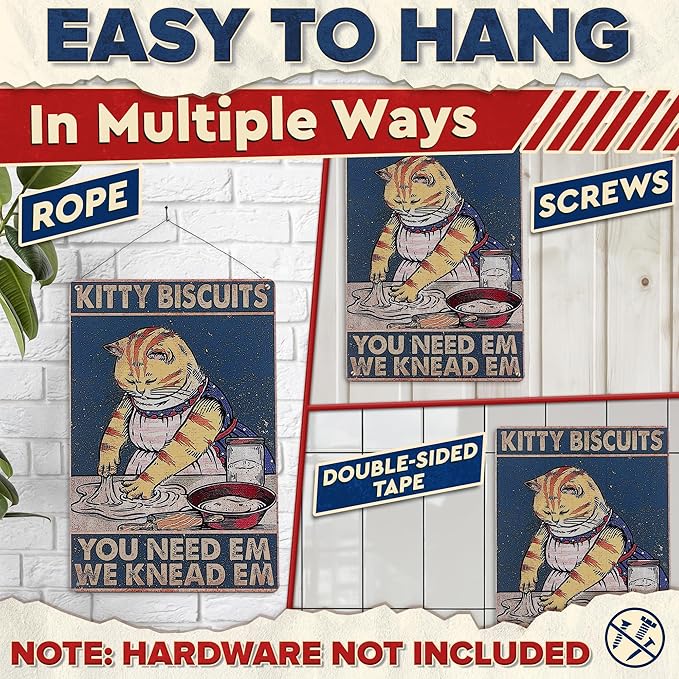 Kitty Biscuits Metal Sign - 8x12" Cat Signs Home Decor for Kitchen, Bedroom & Living Room, Funny Cat Decor, Great for Home and Commercial Spaces, Great as Charming Valentines Day Gifts for Cat Lovers