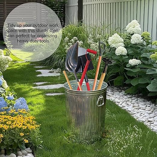 Gardenised Round Galvanized Steel 15 Gallon Trash Can with Lid and Handles Durable Metal Storage Bucket for Backyard Lawn Garden and Yard Use Weather-Resistant Garbage Can for Indoor and Outdoor