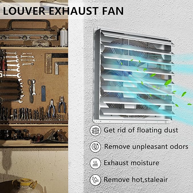 36 Inch Shutter Exhaust Fan, Aluminum Wall Mounted Exhaust Fan, 9432 CFM High Speed Automatic Shutter Attic Fan, Vent Fan For Greenhouse,Shed,Shop,Garage,ETL Listed