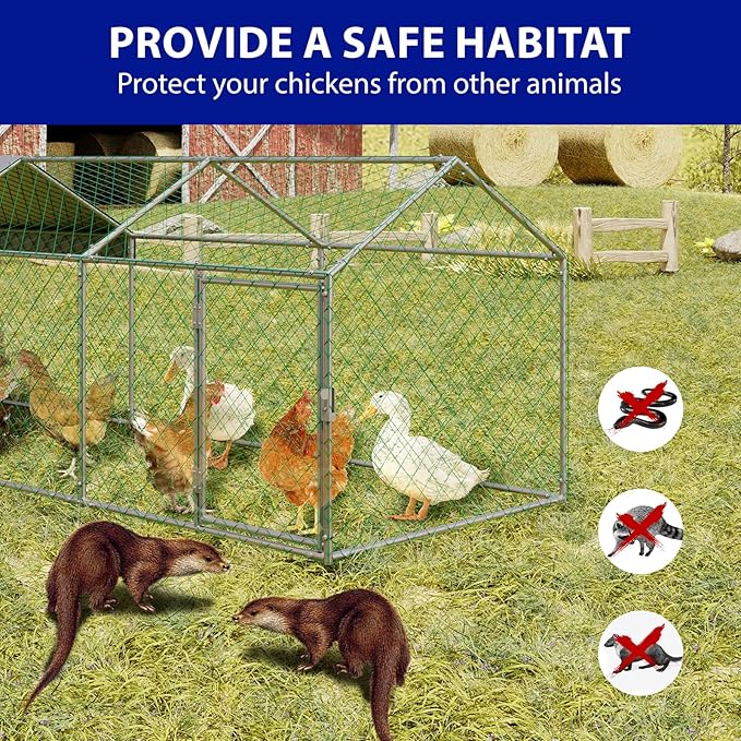 Garvee Large Metal Chicken Coop with Run, 120 in x 40 in x 40 in Chicken Run with Cover, Outdoor Walk in Poultry Cage, for Small Animals Duck Rabbit Hen Chicken Supplies - Silver