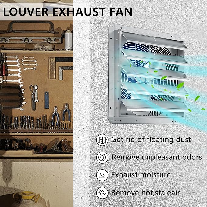 20 Inch Shutter Exhaust Fan, Aluminum Wall Mounted Exhaust Fan, 4000 CFM High Speed Automatic Shutter Attic Fan, Vent Fan For Greenhouse,Shed,Shop,Garage,ETL Listed