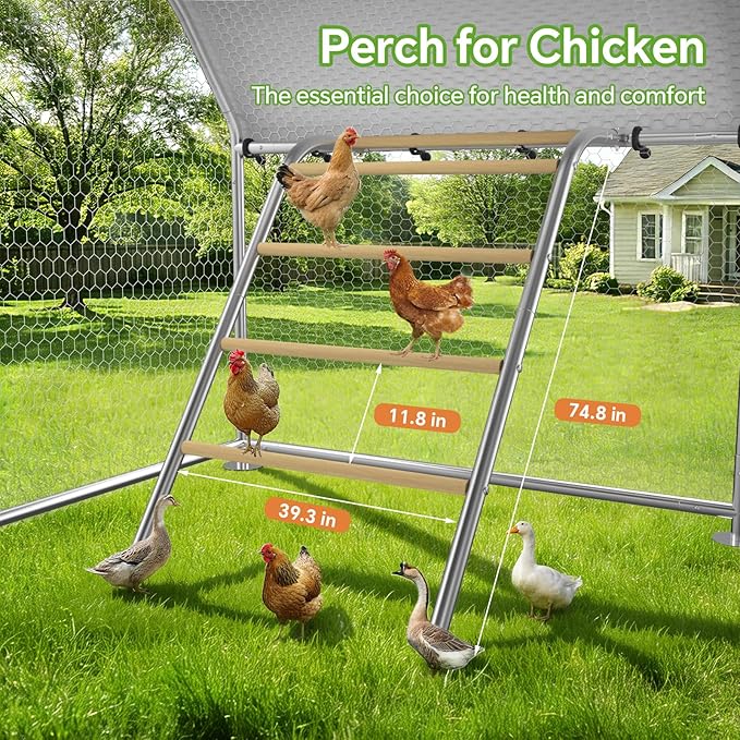 Large Metal Chicken Coop Run with Roosting Perch, Outdoor Waterproof & UV-Resistant Cover for Chickens, Ducks, Rabbits, and Hens in Yard or Farm Use Spire Roof (13.1'Wx19.7'Lx 6.5'H)