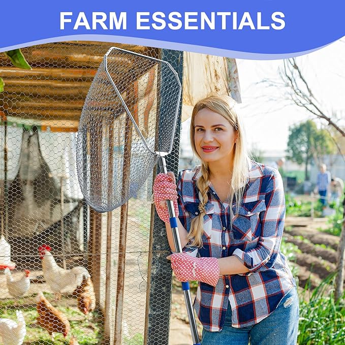 Chicken Catching Net 2 Pcs, Chicken Net for Chicken Supplies, Stainless Steel Poultry Catcher for Catching Small Chicken, Goose, Ducks, Fish, Birds(2 Nets, 1 Pole Included
