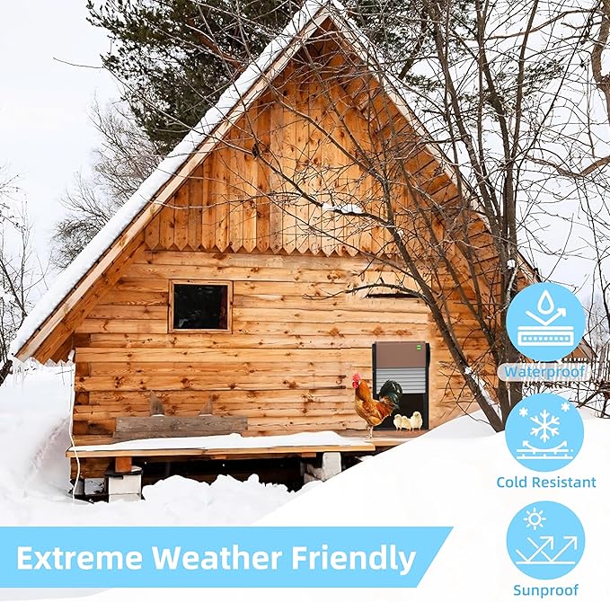 Automatic Chicken Coop Door, Solar Powered Chicken Door with Timer & Light Sensor, Chicken Door Opener, Support APP Controlled, Built-in 4000mAh Battery, USB Rechargeable, Anti-Pinch & Weather Proof