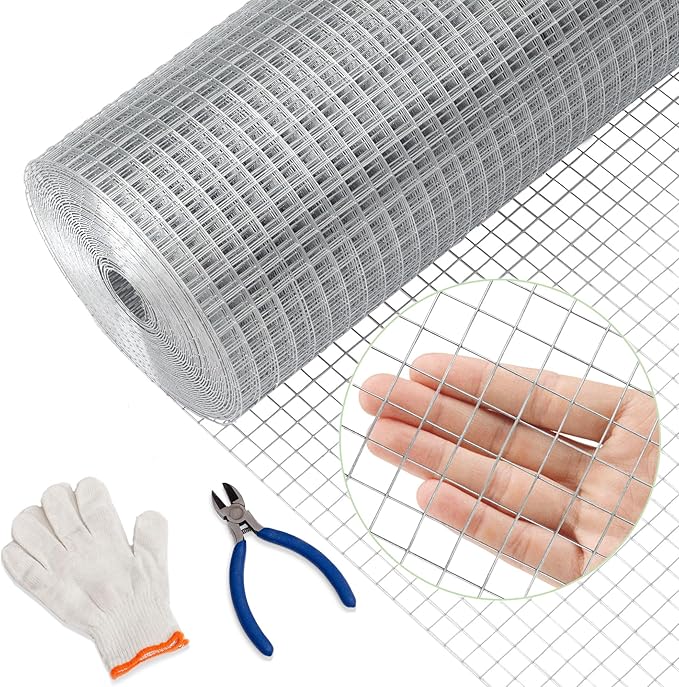 1/2inch 24Inch（H）x100Ft（L）19 Gauge Hardware Cloth Chicken Wire Fencing Hot-Dipped Galvanized Welded Chicken Wire Mesh Roll Metal Fence for Poultry Cage Home Improvement Projects