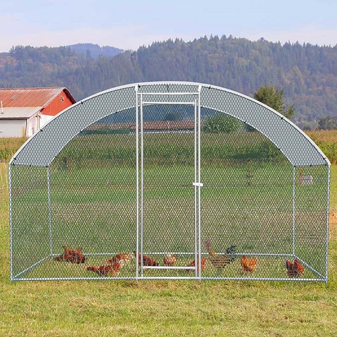 Outdoor Chicken Coop for 10 Chickens,Walk-in Poultry Chicken Runs Pen for Yard with Cover,Large Metal Wire Mesh Hen Cage Dogs House Heavy Duty Rabbits Duck Cages for Outside, Farm,10'Lx6.5'Wx6.6'H