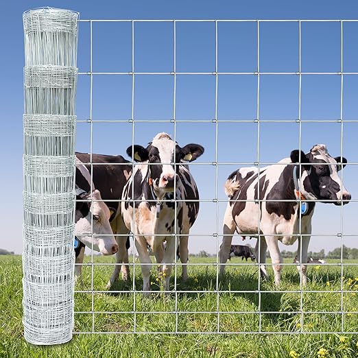 Farm Fence 4ft x 100ft Heavy Zinc Coating Cattle Fence,Galvanized Field Wire Fencing Deer Goat Hog Wire Fencing for Yard Livestock & Animals Protection