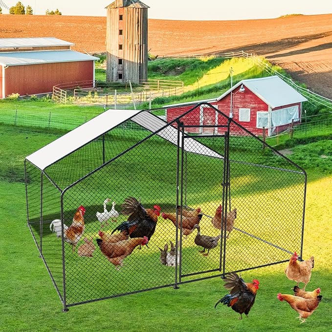 13.1'L x 9.8'W x 6.6'H Large Metal Chicken Coop,Chicken Run, Walk-in Poultry Cage Chicken Pen House, Rabbits Habitat Cage with Waterproof and Anti-Ultraviolet Cover for Outdoor