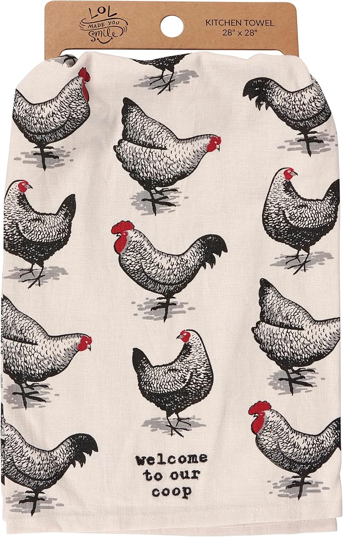 Primitives by Kathy Decorative Kitchen Towel, Welcome to Our Coop with Chicken Design, Homestead Style, Fun Design